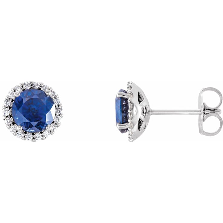 Diamond2Deal 14K White Gold 4 mm Lab-Grown Blue Sapphire and 1/10 CTW
Round Diamond Stud Earrings