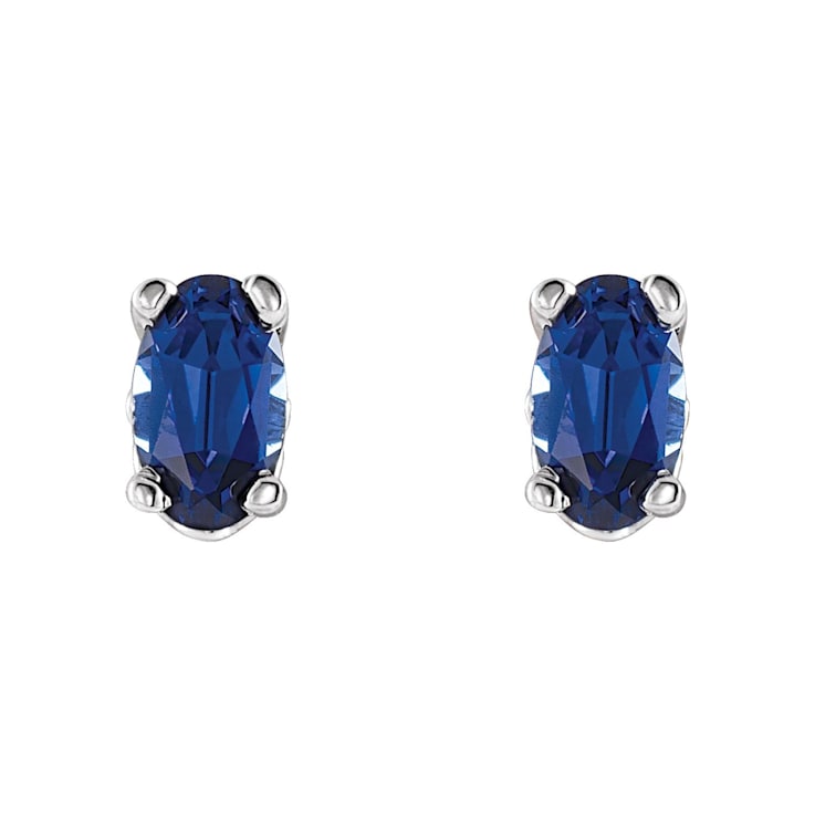 14K White Gold Lab-Grown Blue Sapphire Stud Earrings for Women