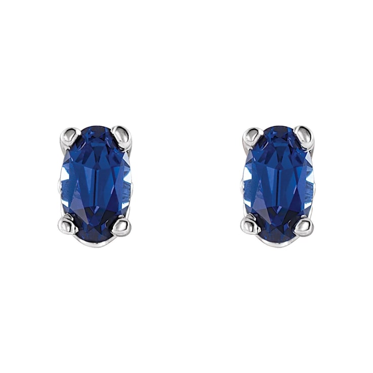 Diamond2Deal 14K White Gold Lab-Grown Blue Sapphire Stud Earrings for Women