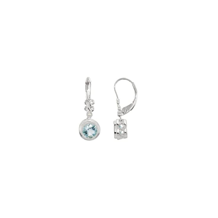 14k White Gold Aquamarine and .02 CTW Diamond Dangle Earrings for Women