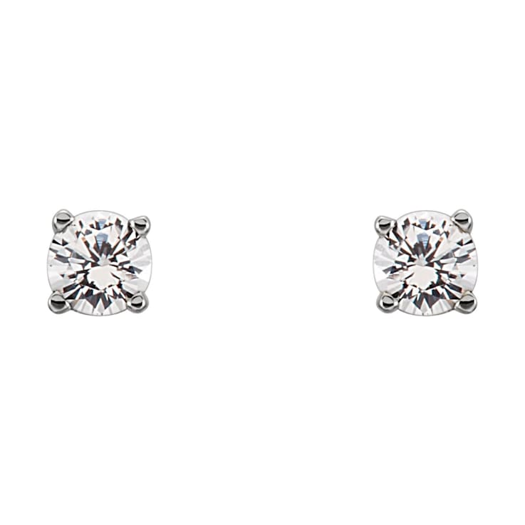 14K White Gold Natural White Sapphire Stud Earrings for Women