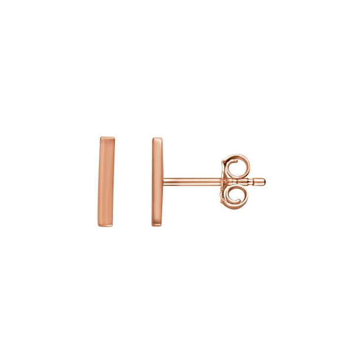 14K Rose Gold Vertical Bar Stud Earrings with Friction Back