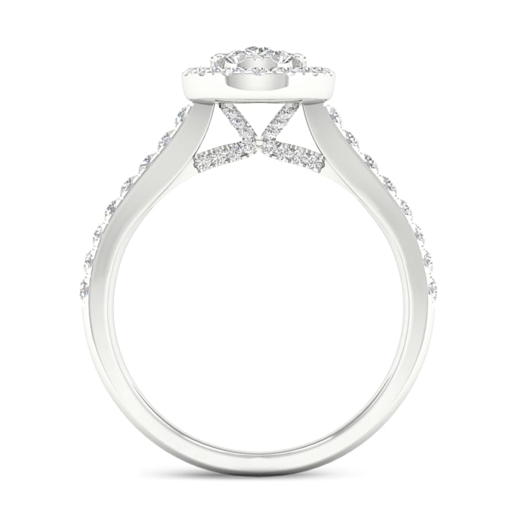 10K White Gold .75ctw Round Diamond Pear Shape Halo Engagement Ring
(Color H-I, Clarity I2)
