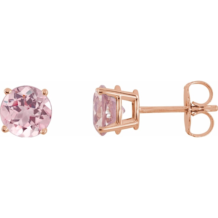 Diamond2Deal 14K Rose Gold 5 mm Natural Pink Morganite Stud Earrings for Women