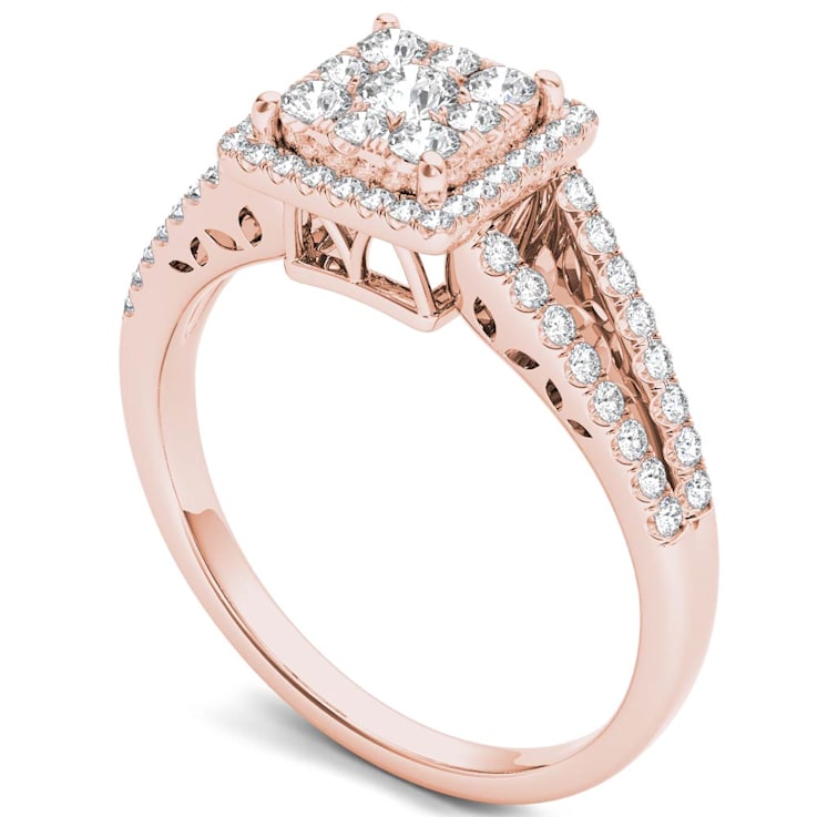 10K Rose Gold .50ctw Split Shank Diamond Anniversary Halo Engagement
Ring (I2-Clarity-H-I-Color)