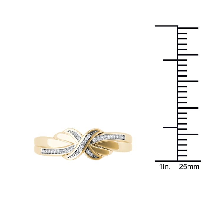 10k Yellow Gold Round Cut H-I, I2 Natural Diamond Crossover Ring Women 0.08ctw