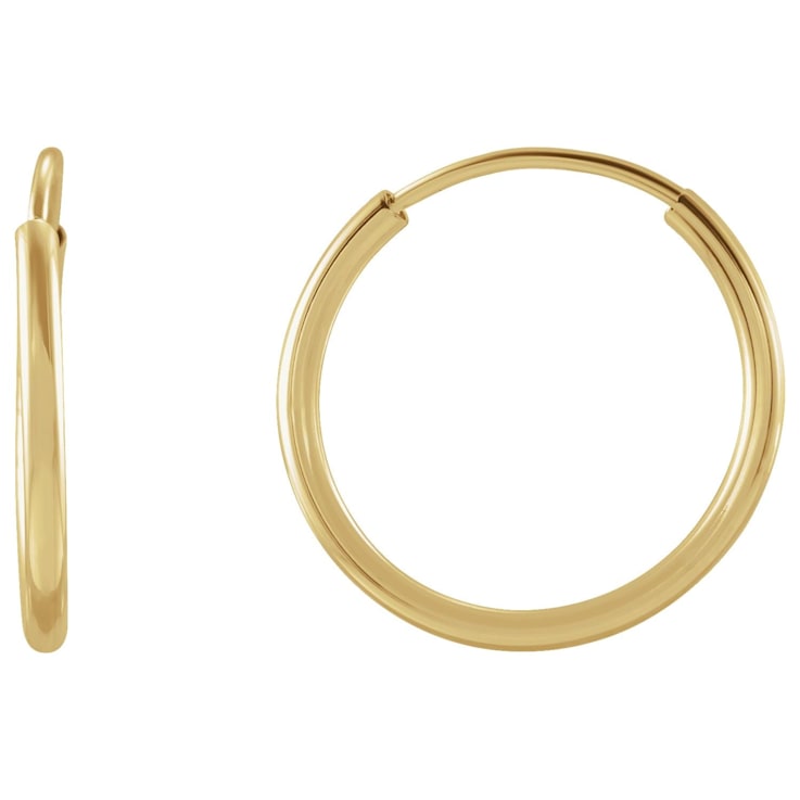 14K Yellow Gold 12 mm Flexible Endless Huggie Hoop Earrings for Women
