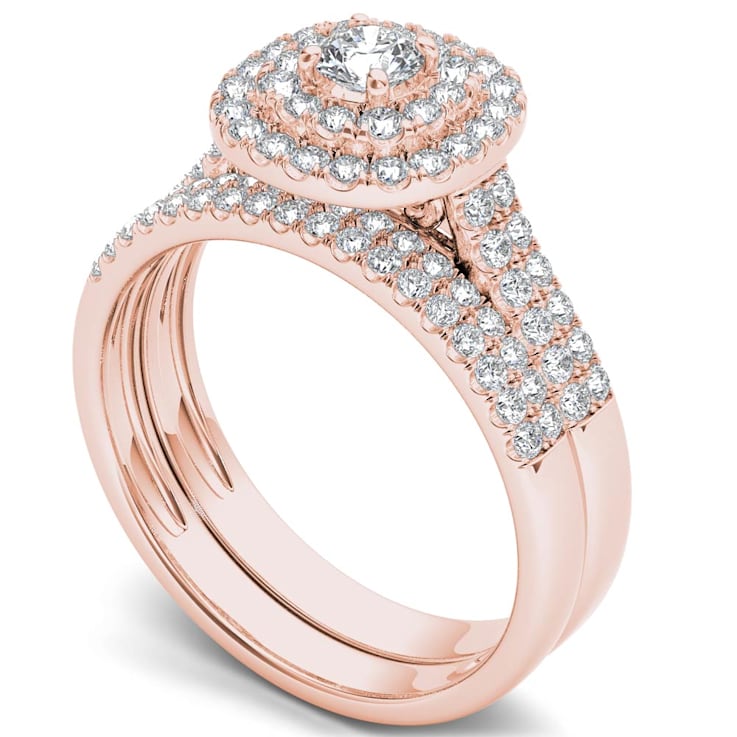 10K Rose Gold 1.0ctw Diamond Engagement Halo Ring Band Bridal Set(
I2-Clarity-H-I-Color )