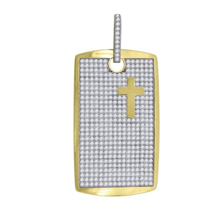 Diamond2Deal 10K Two-tone Gold Cubic-Zirconia Dog Tag Cross