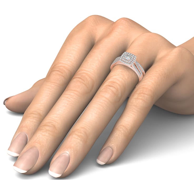 10K Rose Gold .75ctw Diamond Halo Engagement Ring Wedding Band Bridal
(Color H-I, Clarity I2)