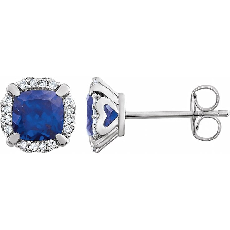 Diamond2Deal 14k White Gold Created Blue Sapphire and 1/10 CTW Diamond
Stud Earrings for Women