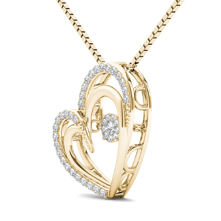 10k Yellow Gold Diamond Double Heart Pendant With 18 Inch Chain (H-I
Color, I2 Clarity)(0.15 ctw)