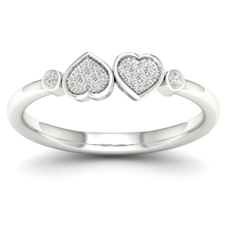 10K White Gold .05ctw Round Diamond Double Heart Love Ring (0.05 cttw,
Color H-I, Clarity I2)