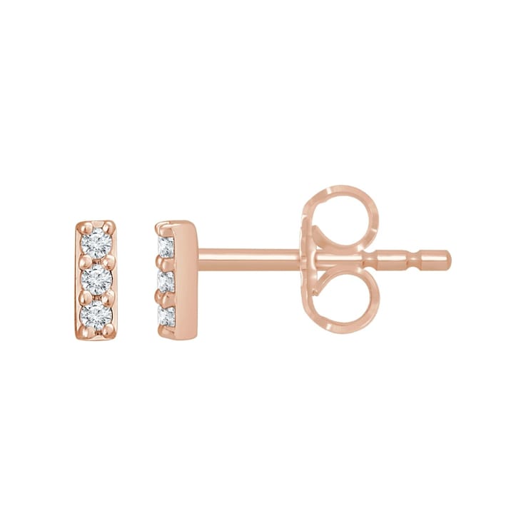 14K Rose Gold 0.05ctw Round Cut Natural Diamond Bar Earrings with
Frication Back