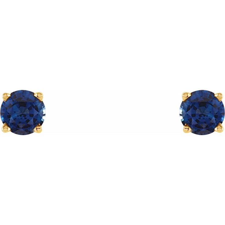 14K Yellow Gold Lab Created Sapphire 4 mm Stud Earrings for Women with
Friction Post