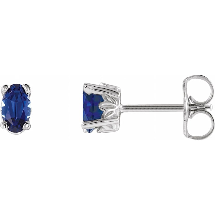 Diamond2Deal 14K White Gold Lab-Grown Blue Sapphire Stud Earrings for Women