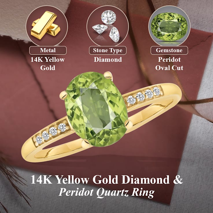 14K Yellow Gold 1.16 Ct Diamond and Peridot 8X6mm Oval Engagement Ring
for Women