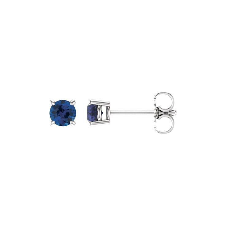 14K White Gold 4 mm Sapphire Stud Earrings for Women with Friction Post