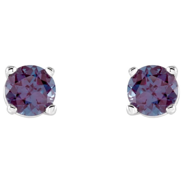 14K White Gold 4 mm Lab Created Alexandrite Stud Earrings for Women with
Friction Post