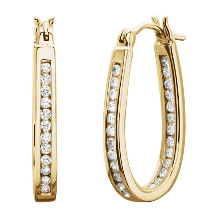 14k Yellow Gold 1/2 CTW Diamond Inside-Outside 22.5 mm Hoop Earrings for Women