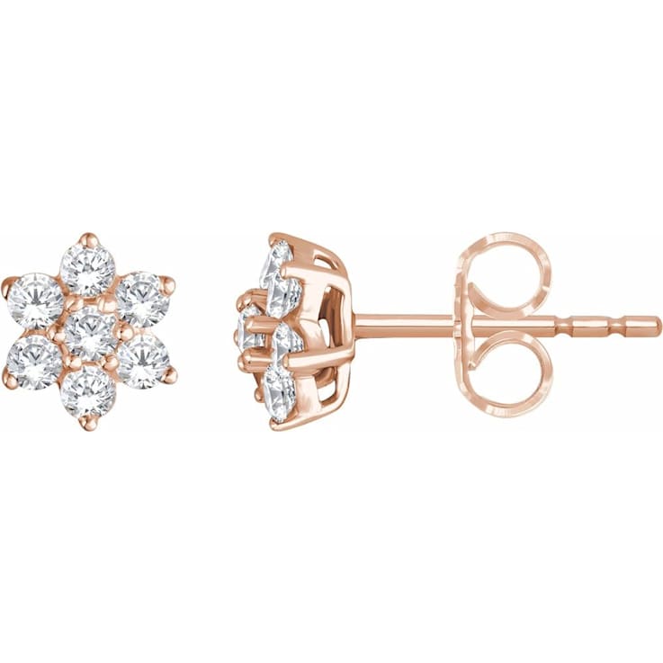 14K Rose Gold Diamond Flower Stud Earring Rose Gold