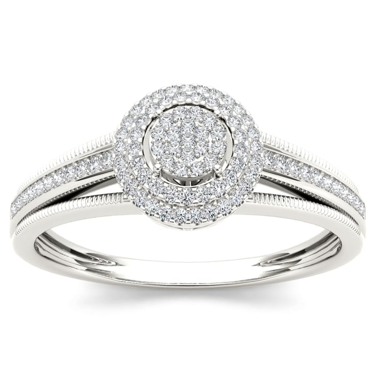 14K White Gold .20ctw Round Diamond Halo Engagement Wedding Ring (Color
H-I, Clarity I2)