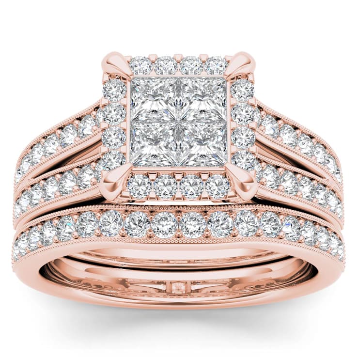 14K Rose Gold 1.50ctw Diamond Anniversary Engagement Ring Bridal Band
Set (I2-Clarity-H-I-Color)