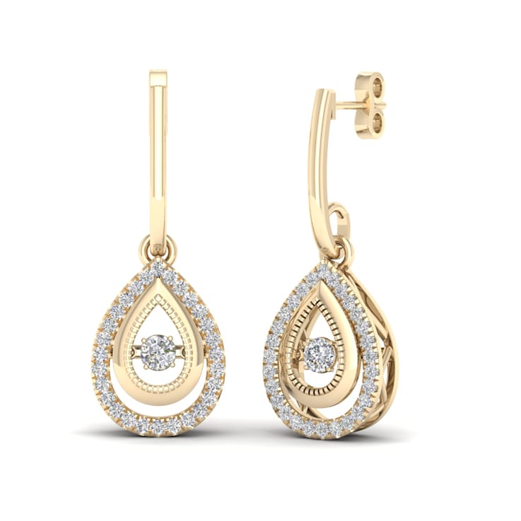 10k Yellow Gold Two-tone 1/3ctw Round Diamond Drop Earrings ( H-I Color,
I2 Clarity )