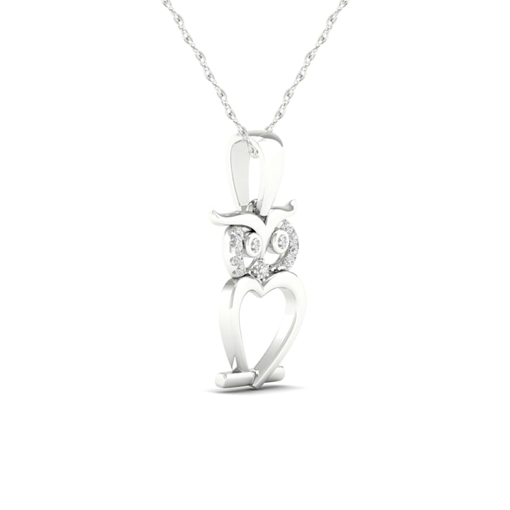 Diamond2Deal Sterling Silver Diamond Owl Pendant With 18 Inch Chain(0.04 ctw)