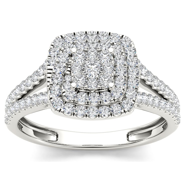 10K White Gold .50ctw Round Diamond Halo Engagement Wedding Ring (Color
H-I, Clarity I2)