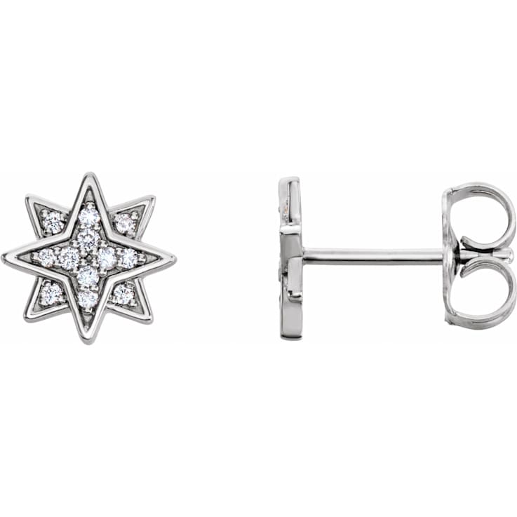 14K White Gold 0.08ctw Round Cut Natural Diamond Star Stud Earrings with
Friction Back