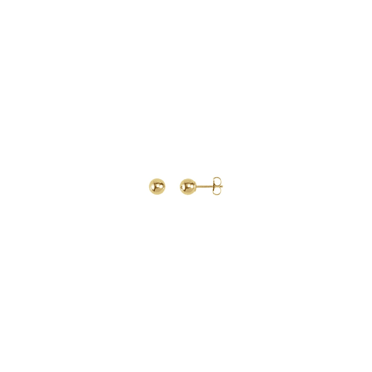 14K Yellow Gold 5 mm Ball Stud Earrings with Friction Back for Women