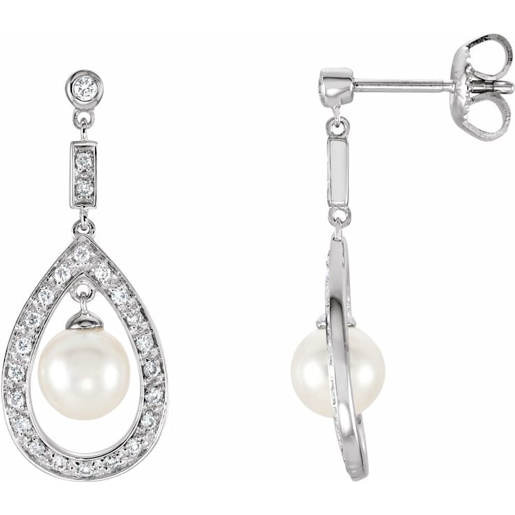 Diamond2Deal 14k White Gold Freshwater Cultured Pearl and 1/4 CTW
Diamond Dangle Earrings for Women