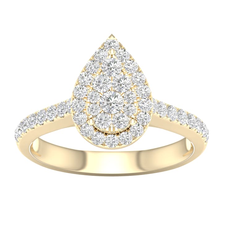 Diamond2Deal 10K Yellow Gold .75ctw Round Diamond Pear Shape Halo
Engagement Ring