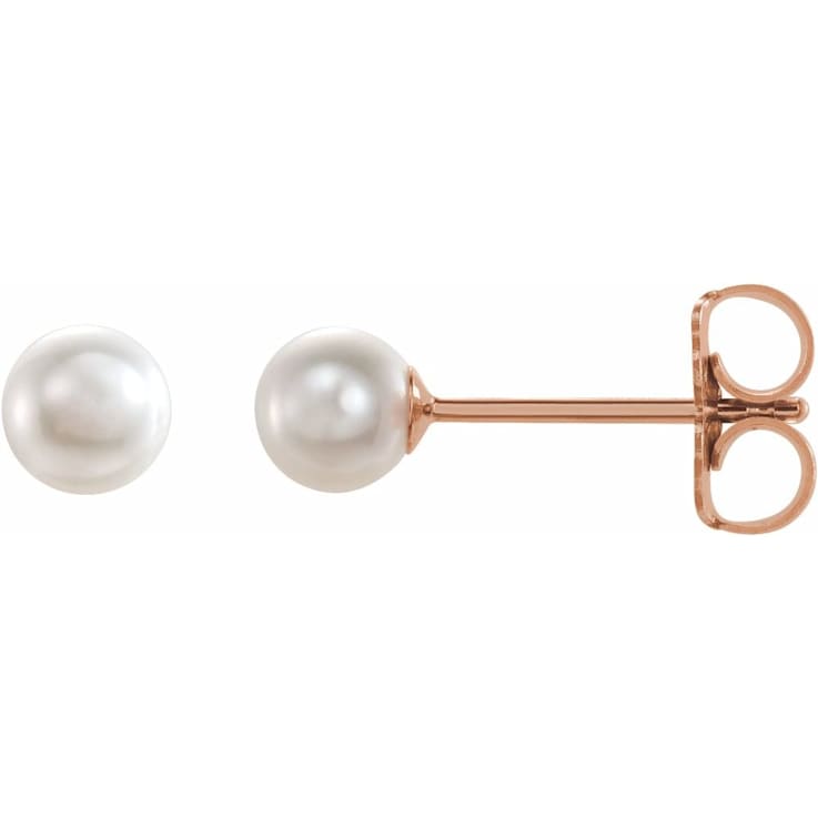 14k Rose Gold Akoya Cultured Pearl Stud Earrings for Women