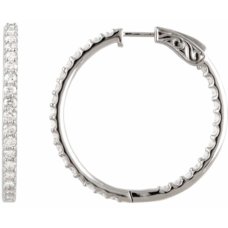 Platinum 19 mm 1/2 CTW Natural Diamond Inside-Outside Hinged Hoop Earrings