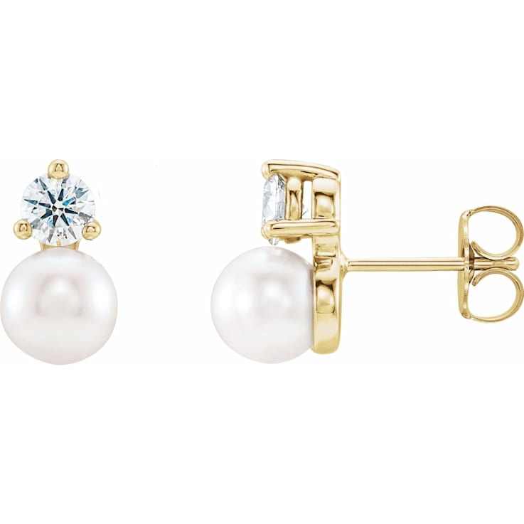 14K Yellow or White Gold Cultured White Freshwater Pearl & 1/8 CTW Natural Diamond Halo Earrings 14K Yellow or White Gold Cultured White Freshwater Pearl & 1/8 CTW Natural Diamond Halo Earrings