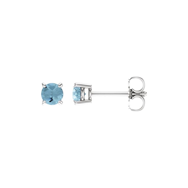 14K White Gold 4 mm Aquamarine Stud Earrings for Women with Friction Post