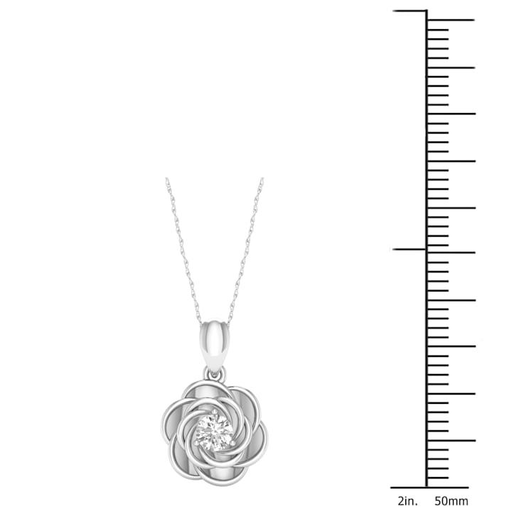 10k White Gold 1/5ct Solitaire Diamond Flower Pendant With 18 Inch Chain
(H-I Color, I2 Clarity)