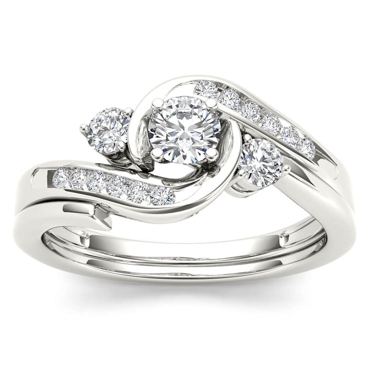 10K White Gold .50ctw 3 Stone Diamond Engagement Ring and Wedding Band
(Color H-I, Clarity I2)
