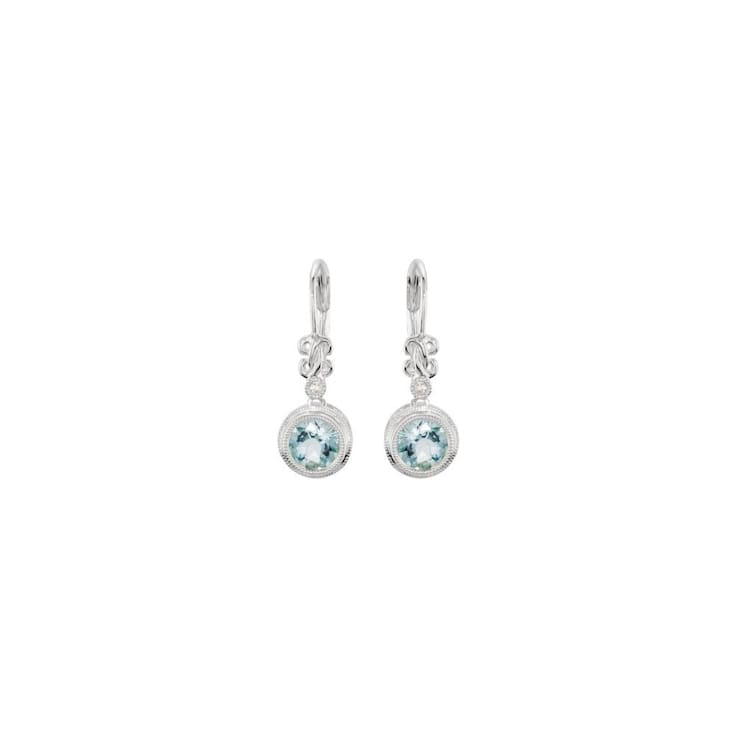 14k White Gold Aquamarine and .02 CTW Diamond Dangle Earrings for Women
