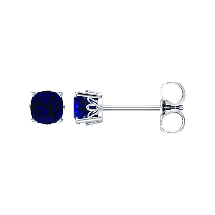 14K White Gold Sapphire 6x6 mm Cushion Earrings for Women