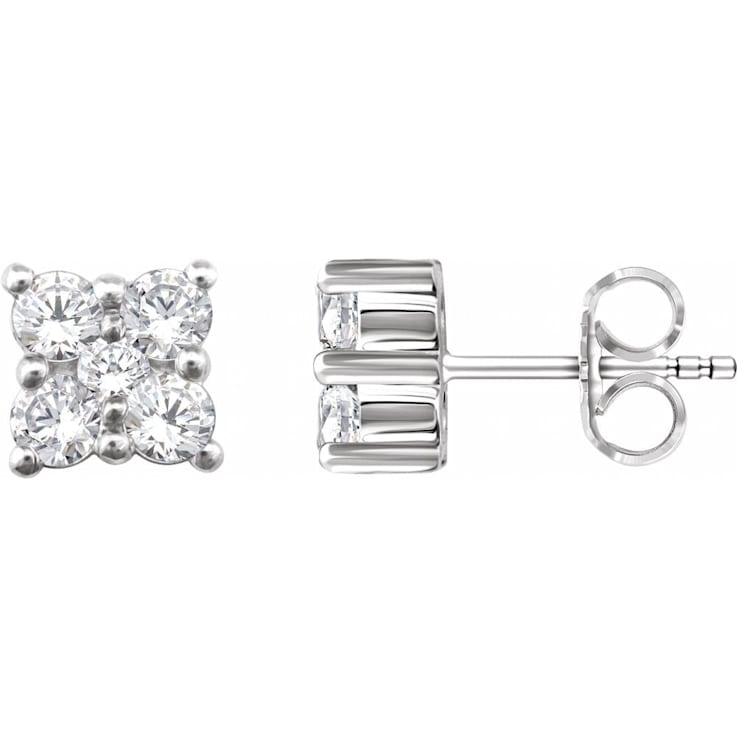 14k White Gold 1/2 CTW Diamond Cluster Stud Earrings for Women