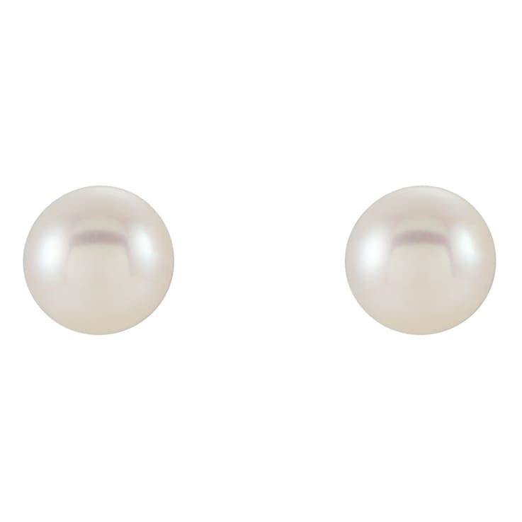14K Yellow Gold 7-7.5 mm Cultured White Freshwater Pearl Earrings for Women