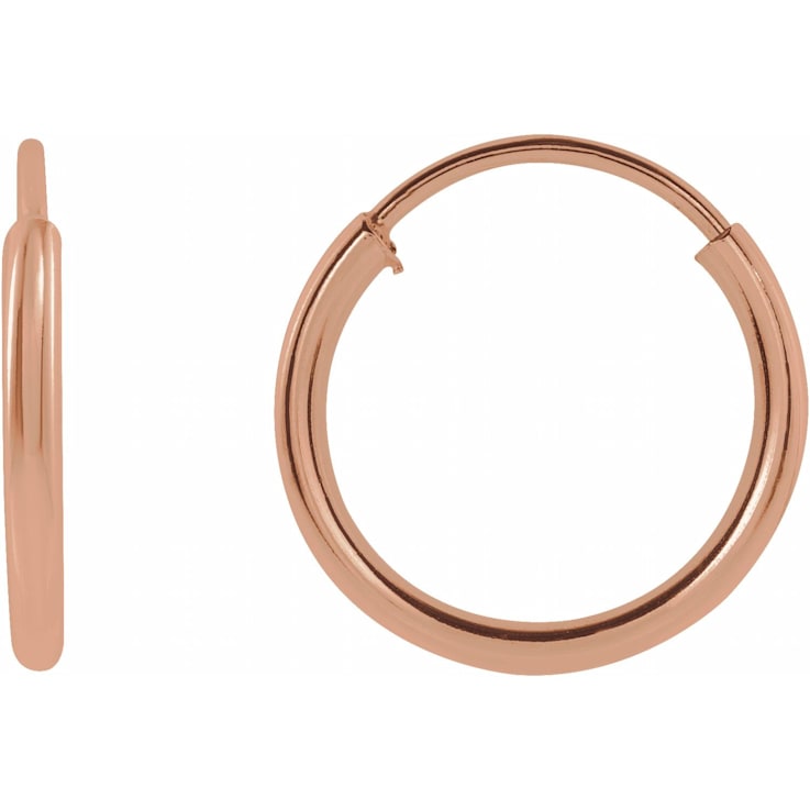 14K Rose Gold 10 mm Flexible Endless Huggie Hoop Earrings for Women