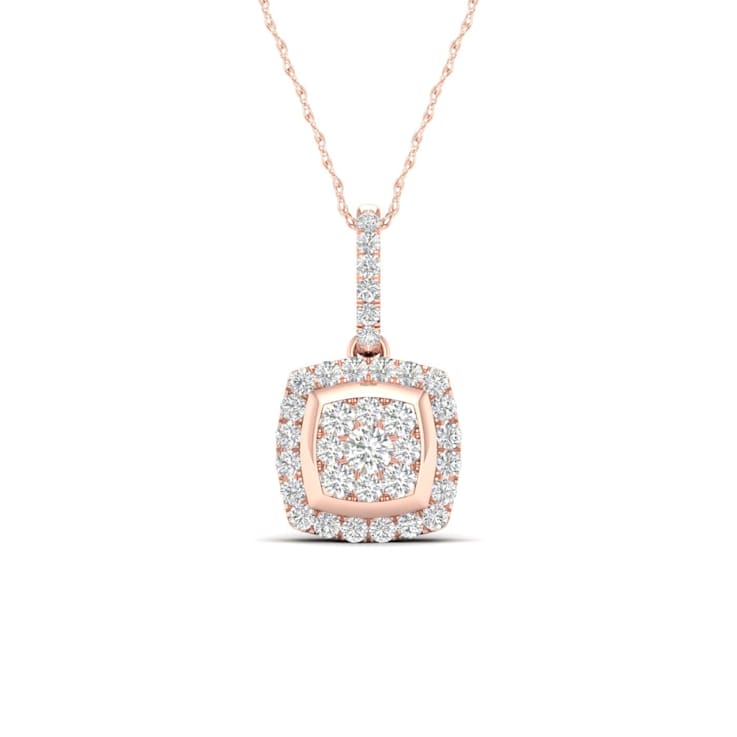 10K Rose Gold Diamond Cluster Pendant Rope Chain Necklace for Women
18inch (1/4Ct / I2,H-I)