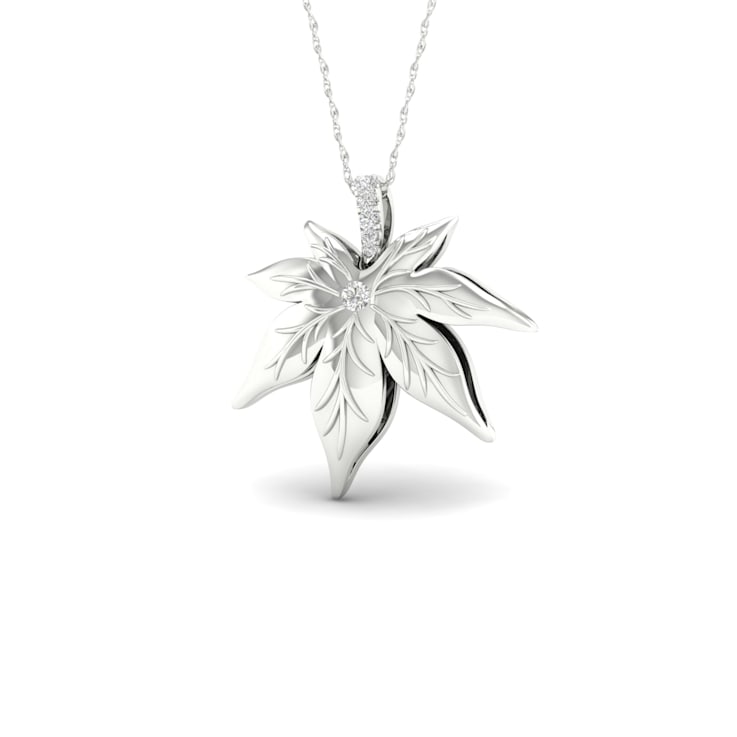 Diamond2Deal 14k White Gold Over Sterling Silver 0.05 Ct Diamond Leaf
Pendant With Chain 18"