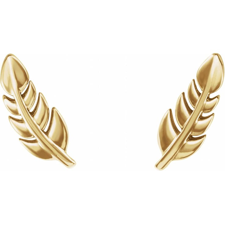 Diamond2Deal 14K Yellow Gold Leaf Stud Earrings for Women