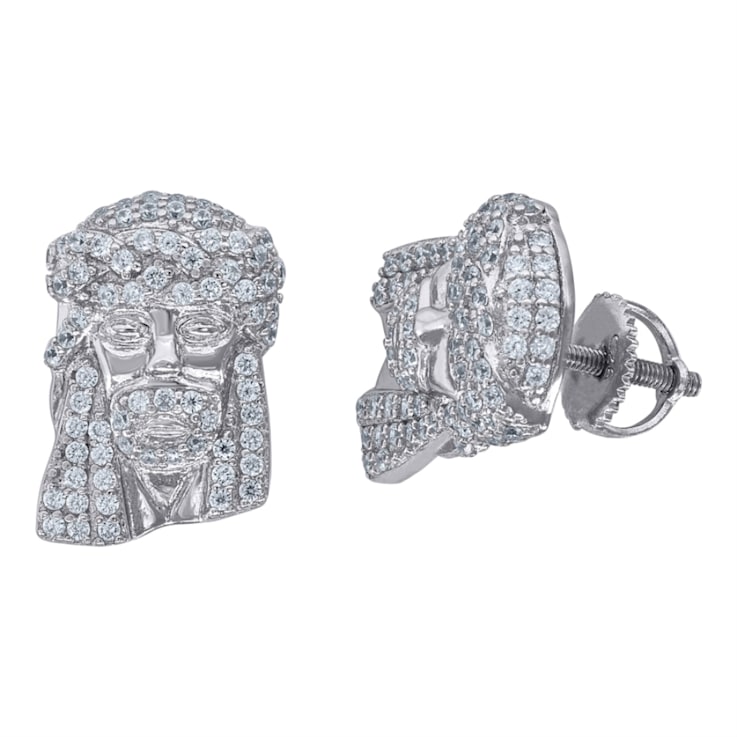 Diamond2Deal 925 Sterling Silver Cubic Zirconia Jesus Religious Stud
Earrings for Men