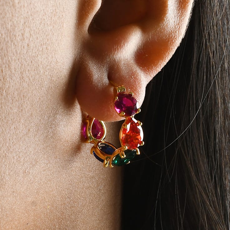 Multi Colour Gemstone Huggies (Water Resistance Premium Plating)